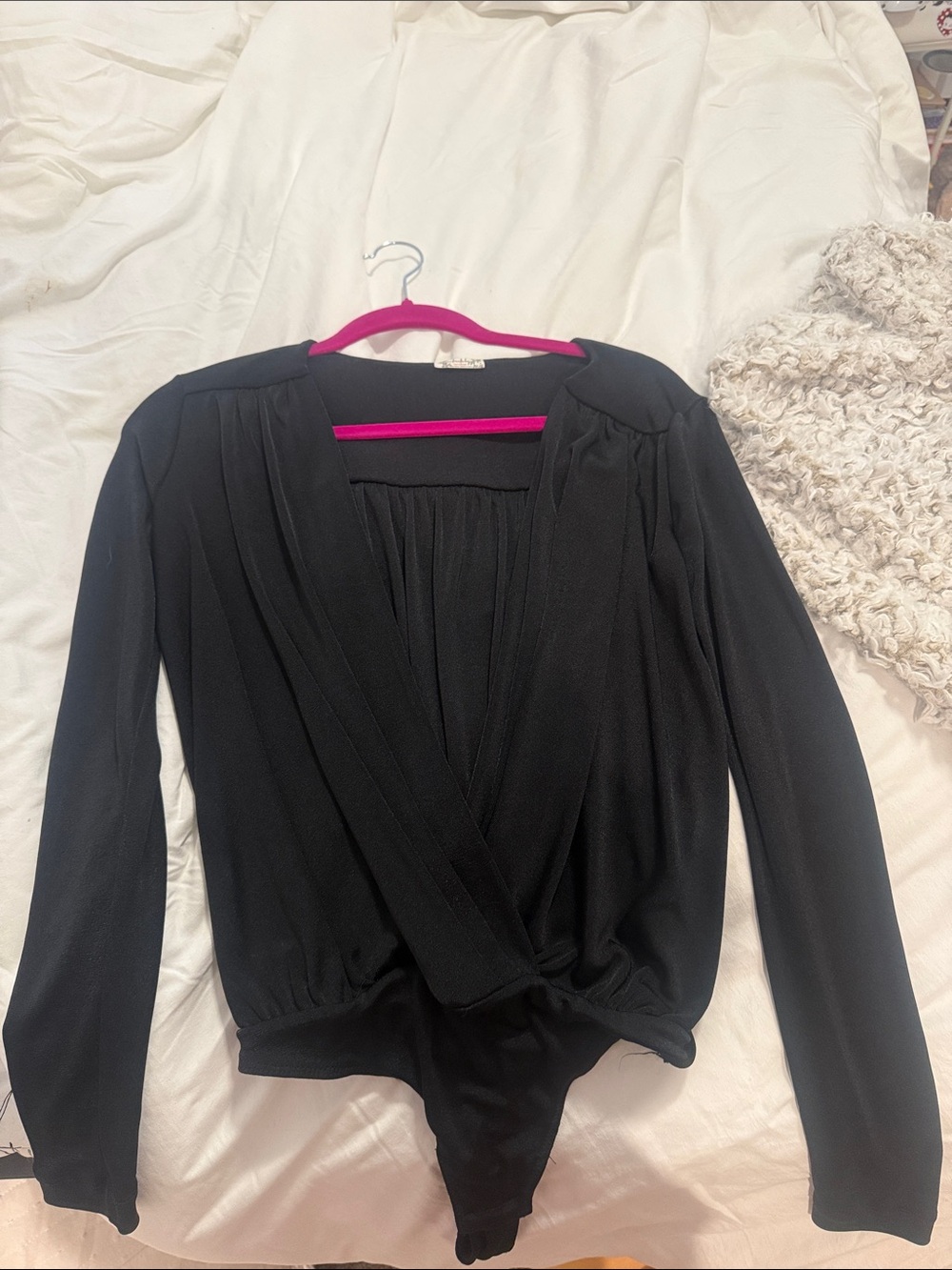 Free People Black Long-Sleeve Surplice Bodysuit